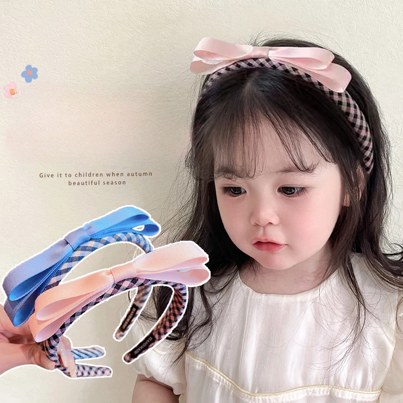 

2025 New Children Satin Plaid Bowknot Ornament Headband Headwears Girls Women Colorful Hair Hoop Headbands Kids Hair Accessories