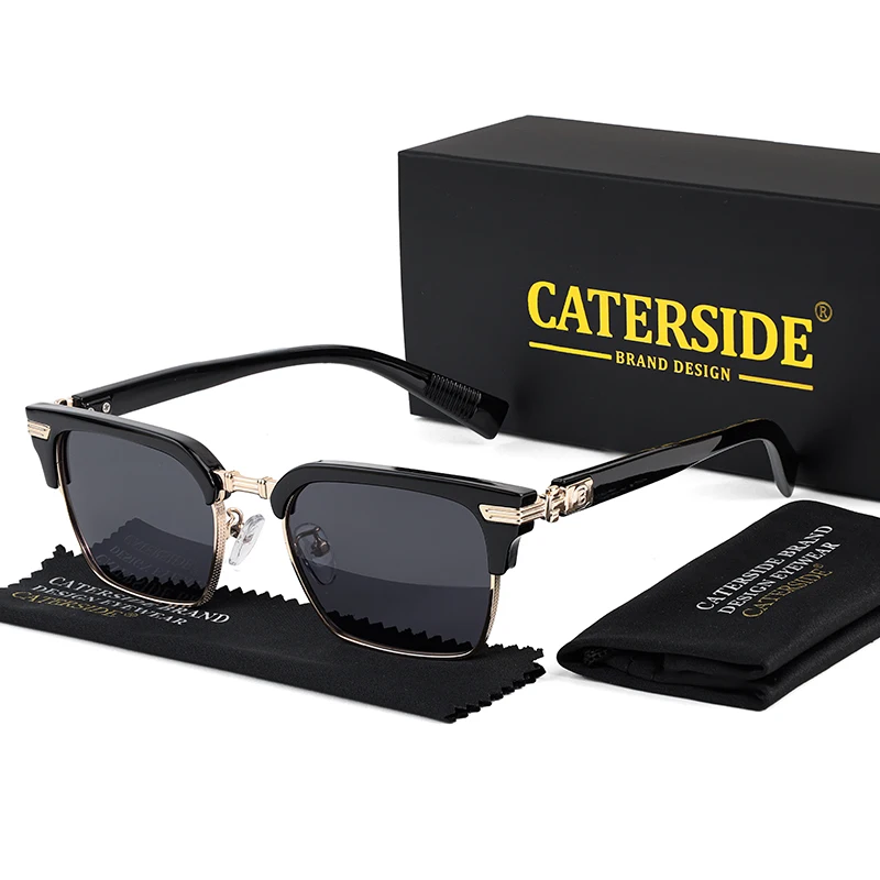 CATERSIDE Punk Quadratische Sonnenbrille Herren Metall Halbrahmen Mode Damen Sonnenbrillen Reise Party Business UV400 Marken-Brillen – Detail 10