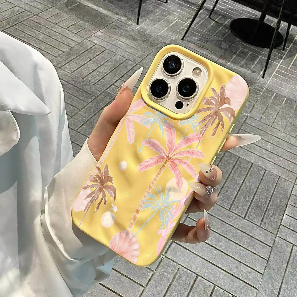 Sommer-Kokosnusswald-Kunst-Handyhülle für iPhone 17 16 15 14 13 12 11 Pro Max 14 Plus 17Air Falten-Wellen-Soft-Silikon-Schutzhülle – Detail 5