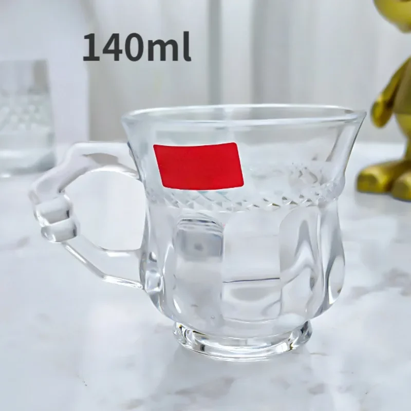 140ml/180ml Coffee Cup England Afternoon Tea Cup High Foot Small Luxury Embossed European Vintage Glass Latte Cup with Handle