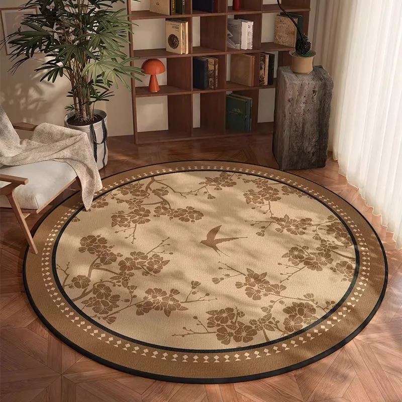 Round Living Room Carpet Retro-style Bedroom Bedside Rug Soft and Comfortable Faux Cashmere Floor Mat Home Decoration Rugs 거실 카펫