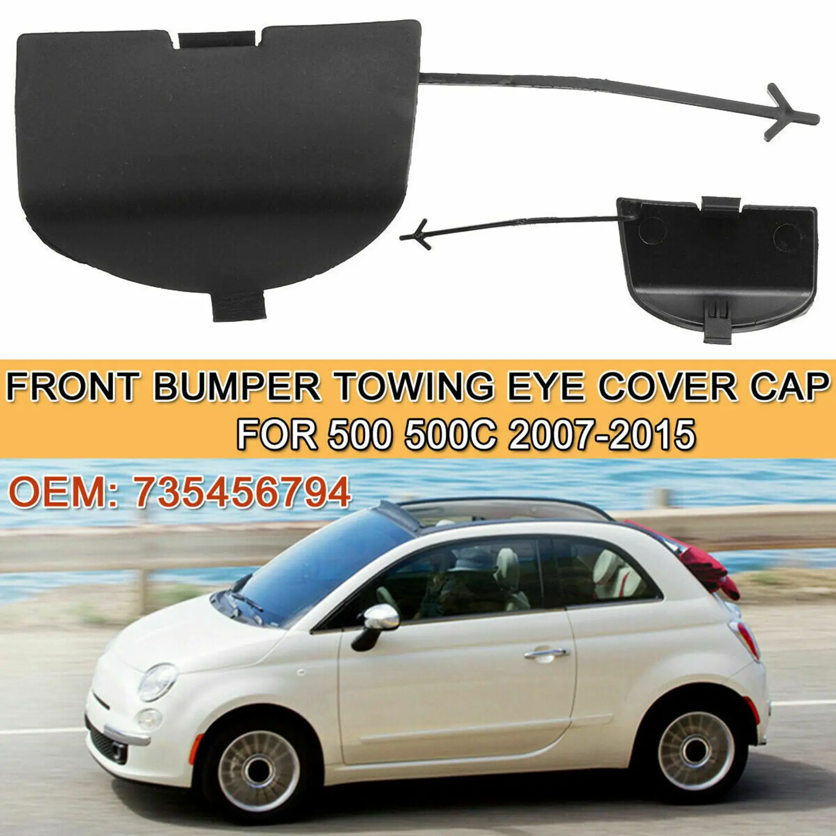 Auto Towing Eye Cover Cap Front Bumper Towing Eye Cover Cap Primed for 2007-2015 Fiat 500 500C Car Accessories 735456794