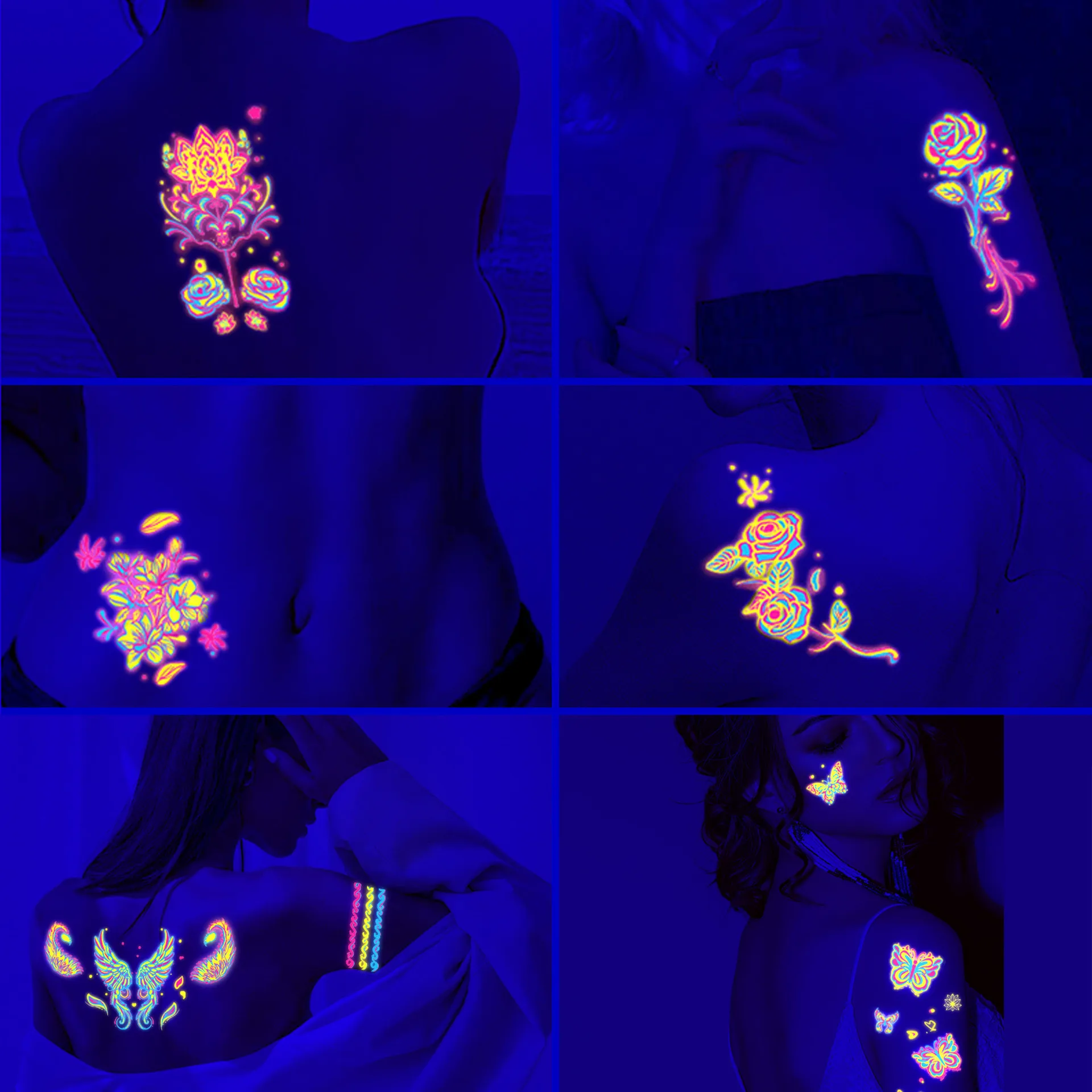 

10 Sheets Neon Temporary Tattoos for Music Festival Party Face and Arm Waterproof Premium Glow Body Art Stickers