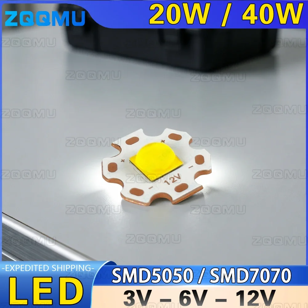 20W 40W 5050 7070 LED Lamp Beads 3V 6V 12V Warm White Plum Blossom Chip For Flashlight Bicycle Motorcycle Headlight DIY Parts