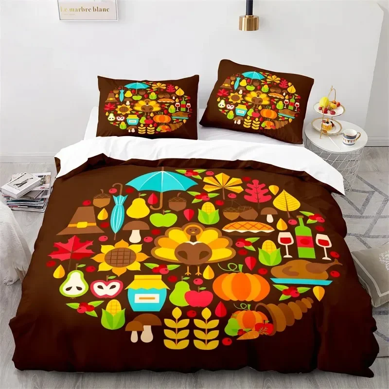 Cartoon Pumpkin Turkey Thanksgiving Day Bedding Set Boys Girls Twin Queen Size Duvet Cover Pillowcase Bed Kids Adult