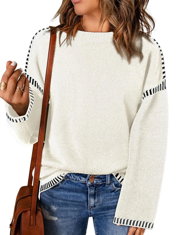 

New Winter Fashion Women's Spliced Sweater,Pullover Sweaters,Embroidery Sweaters,Casual Sweaters,Long Sleeve Sweaters For Ladies