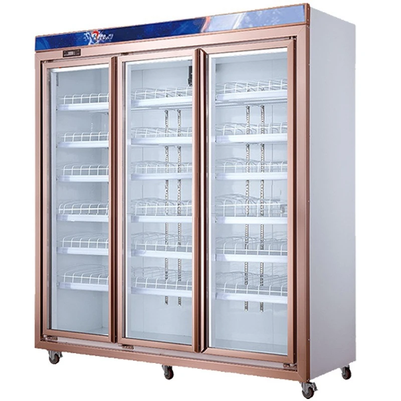 

Supermarket fruit refrigerated freezer, single-door commercial vertical three-door refrigerated display cabinet