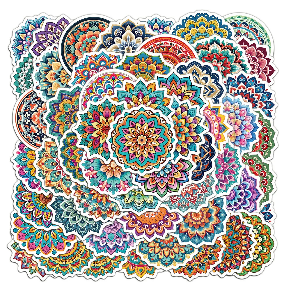 50Pcs Cool Mandala Flower Stickers Flower Painting Laptop Graffiti Decoration Retro Luggage Skateboard Waterproof Decals