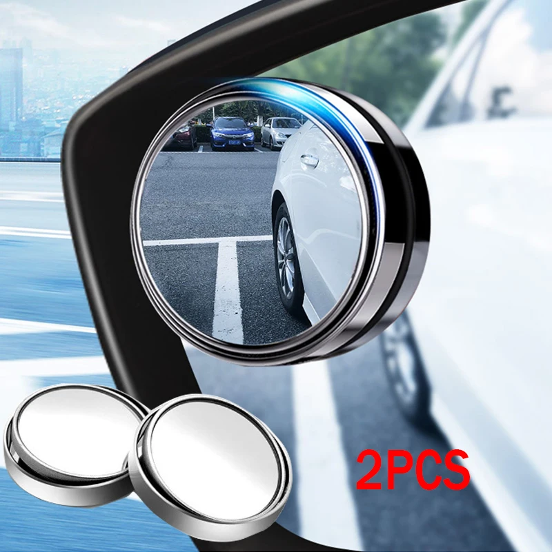 2 Pcs Car Round Frame Convex Blind Spot Mirror Wide-angle 360 Degree Adjustable Clear Rearview Auxiliary Mirror Driving Safety