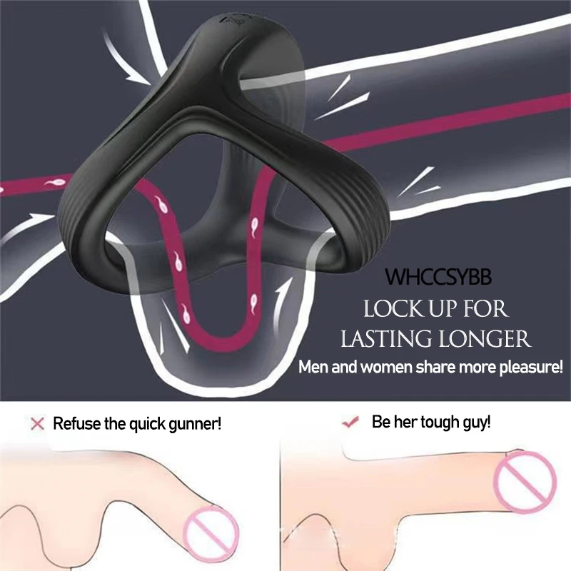 Male Penis Ring Vibrator Triangle Vibrating Cock Ring Delay Ejaculation Magnetic Charging Sex Toy For Men Penis Ring Masturbator