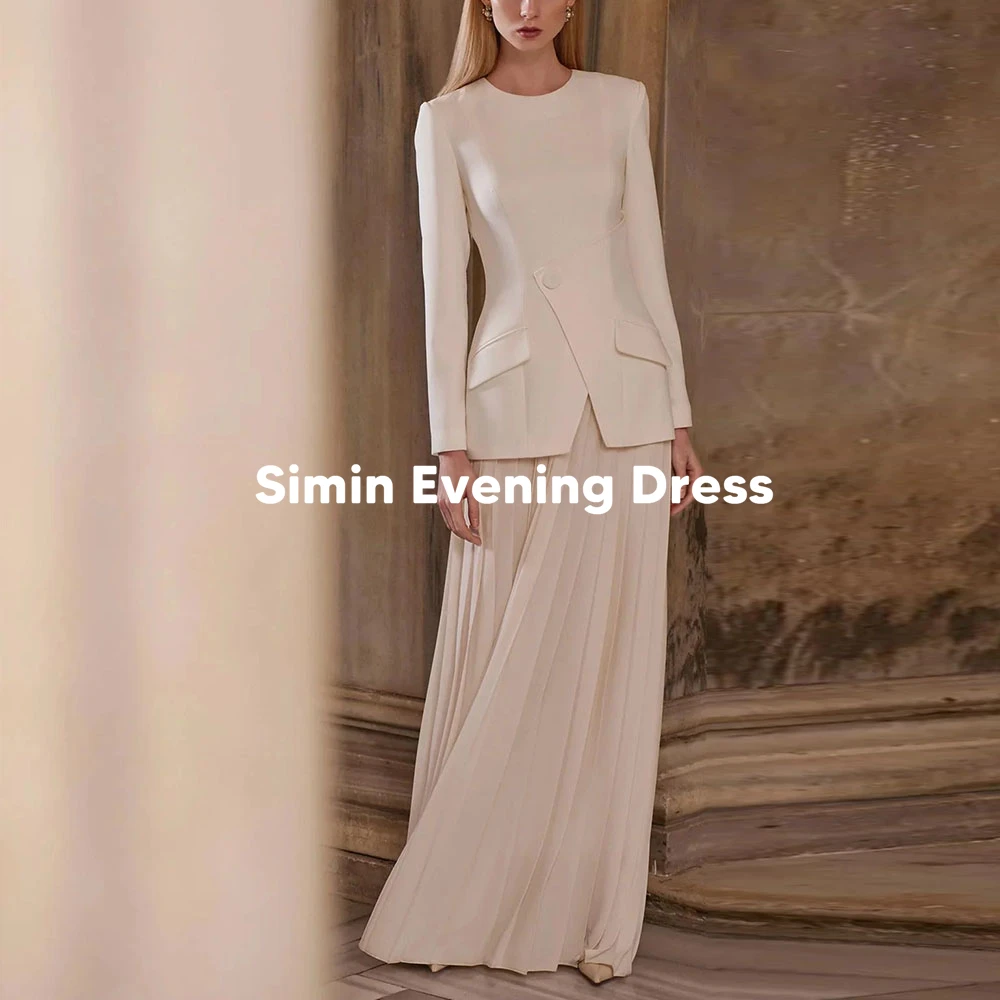 

Simin Customized Women's O-neck Pleats A Line Saudi Evening Dresses With Long Sleeves Floor-Length Formal Elegant Dresses 2025