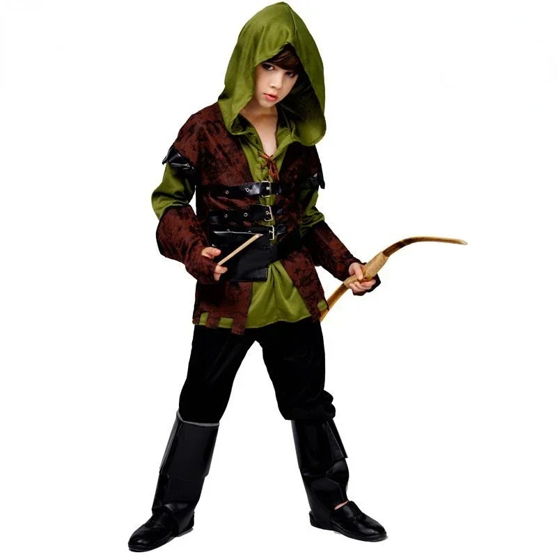 Children Halloween Robin Hood Costume Cosplay Retro Archer Boy Hunter Outfits Kids Movie Carnival Warrior Set Performance Wear