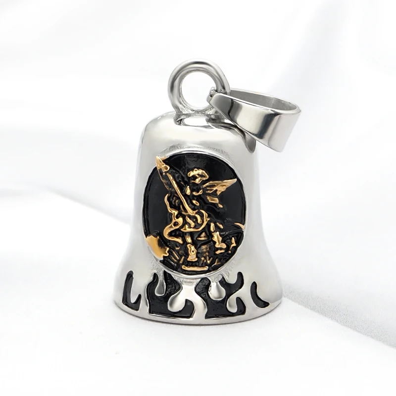 Punk 316L Stainless Steel Archangel Motorcycle Necklace For Men Vintage St Michael Angel Bell Pendant Belief Amulet Jewelry Gift