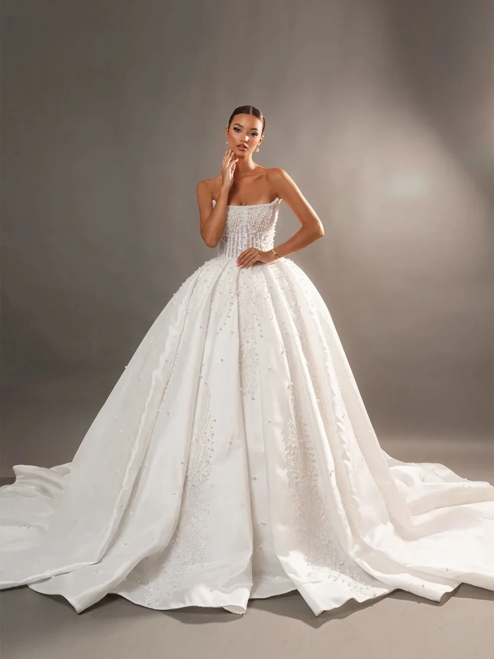 

Customiz Luxury Vintage Full Of Pearls Ball Gown Wedding Dresses Lace Off Shoulder Sleeveless Bridal Gowns