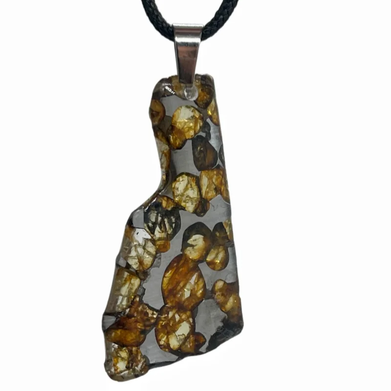 3.1g Seymchan Meteorite Irregular Pendant Genuine Pallasite Olive Crystal Resin Encapsulated Handmade Collectible Jewelry- LB159