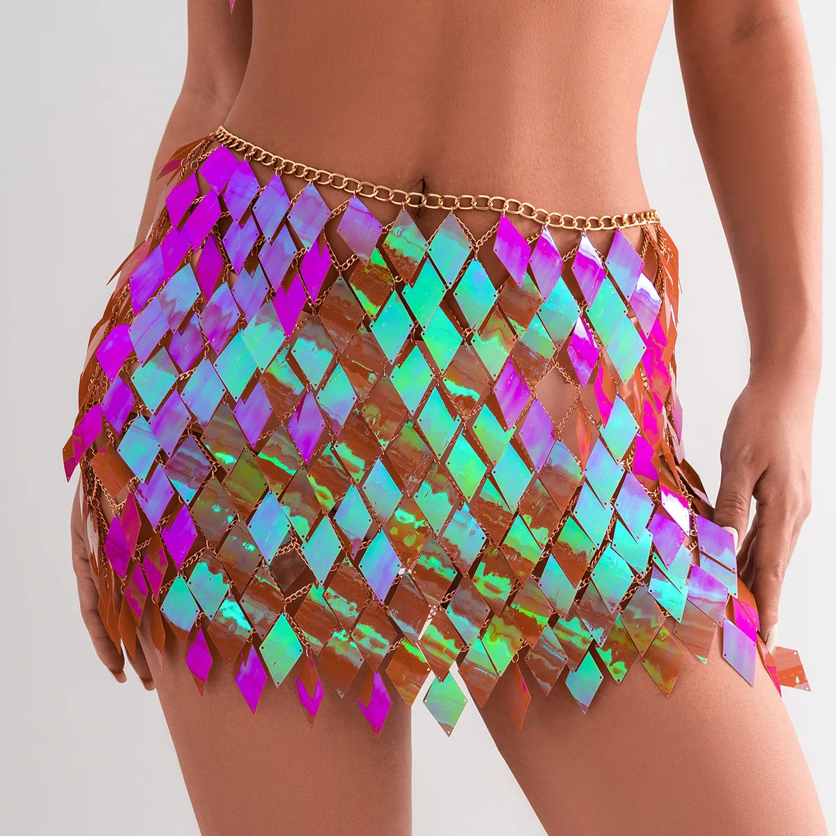 Diamond Shaped Sequins Tassel Chainmail Skirt Set Sexy Summer Bra Top Belly Waist Skirt Chains Body Jewelry for Women and Girls