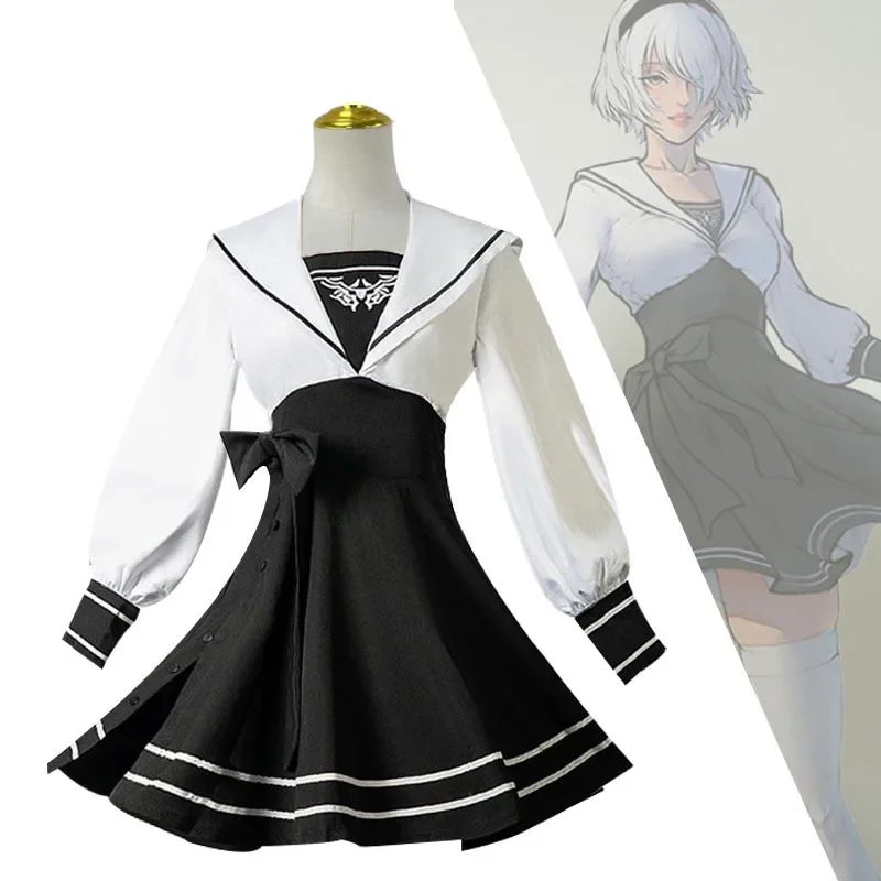 Game Nier Automata Yorha 2B Cosplay Costume School Uniform Suit Dress Full Set for Girls Halloween Role Play Party Suit Outfits