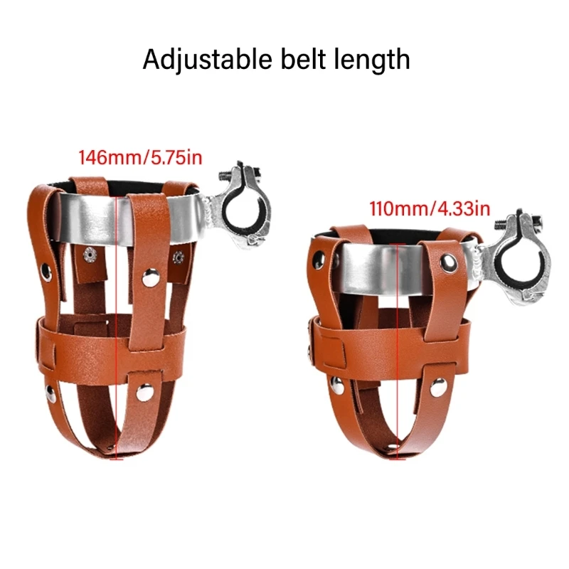 Road Bike Water Bottles Holder Vintage Leather Bike Beverage Holder for Motorcycle Strollers Walkers Wheelchair Scooter