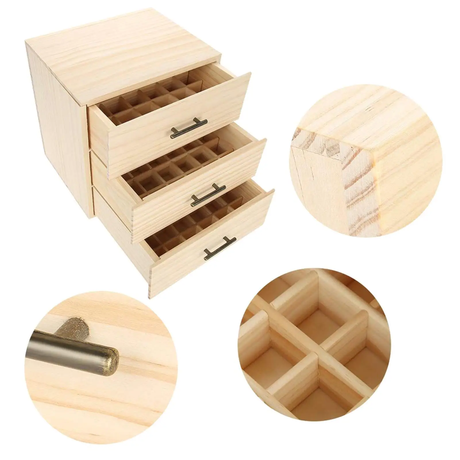 90 Slots 3-Tier Wooden Essential Oil Bottle Storage Organizer Case Box