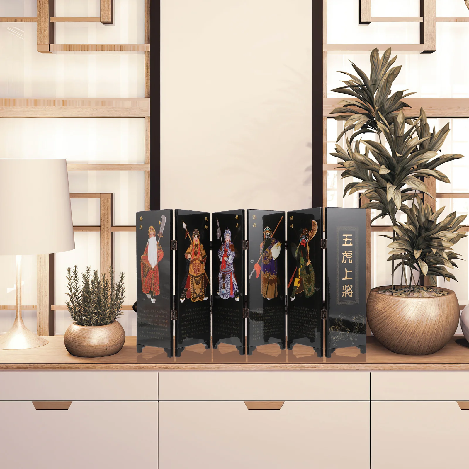 

Wooden Chinese Style Folding Screen Mini Desktop Panel Divider Traditional Screen Ornament Home Decoration Chinese Art