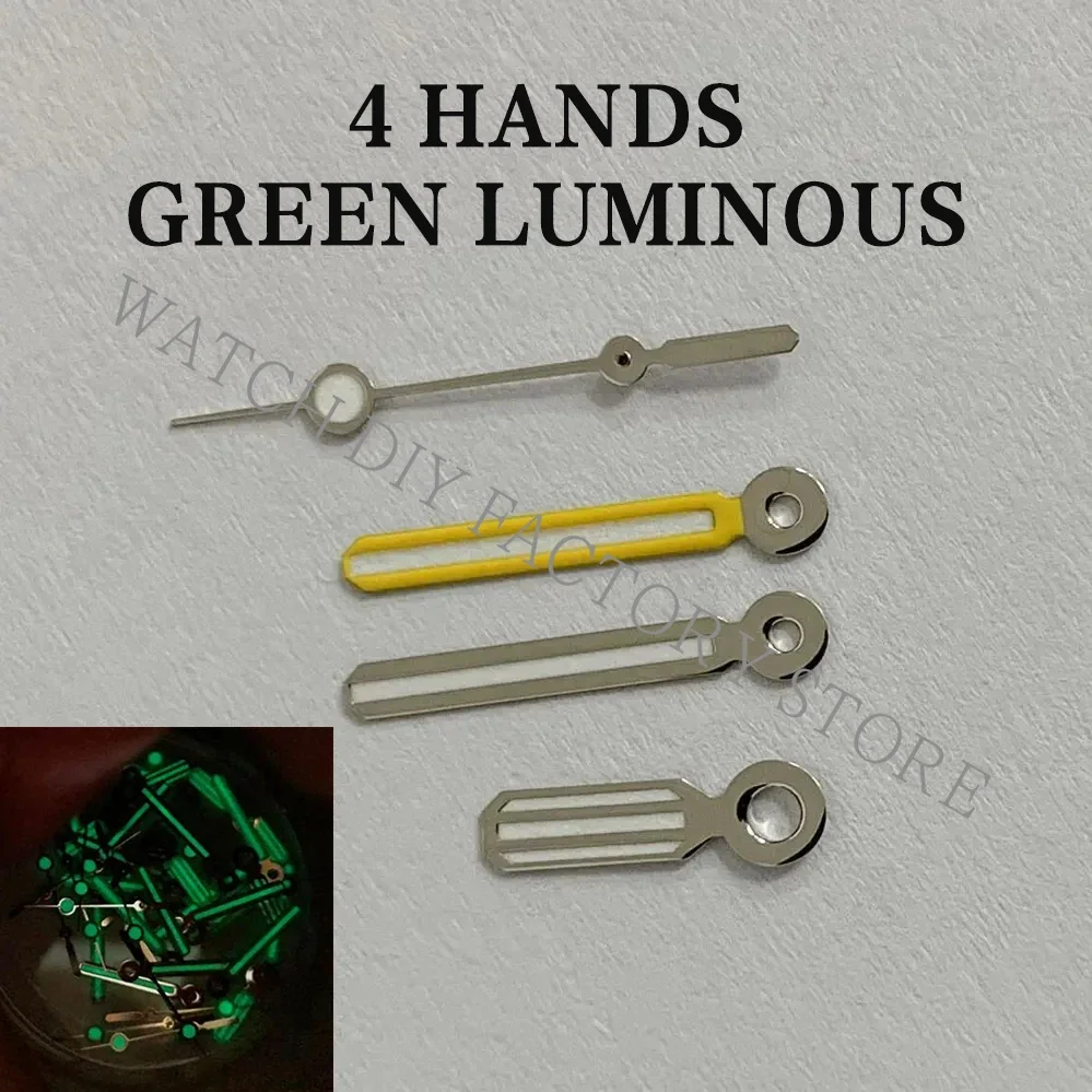 4 Hands Green Luminous Watch Hands Colour Blocking Silver Yellow Needle for NH35/NH36/4R/7S Movements Watch Repair Accessories