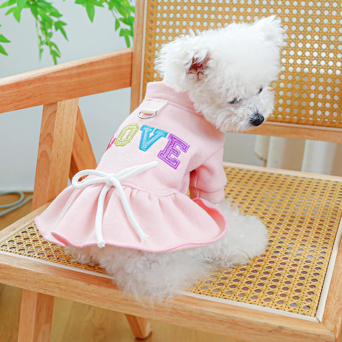 1PC Pet Clothing Dog Spring and Autumn Pink Love Princess Dress with Drawstring Buckle For Small Medium Dogs