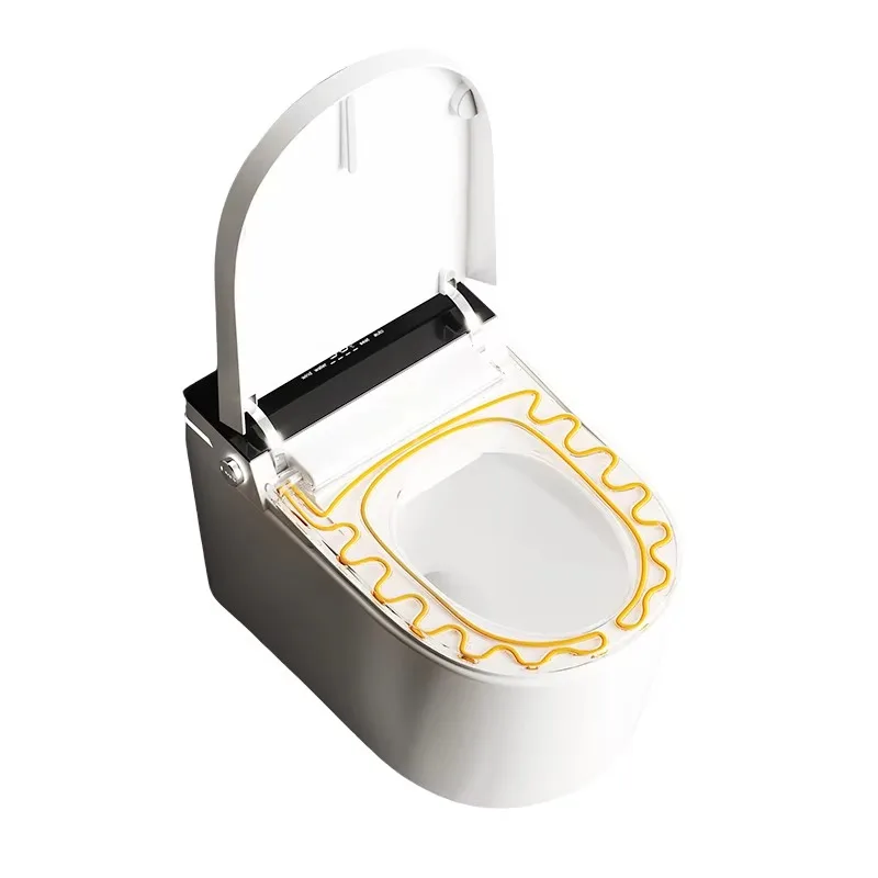 โถสุขภัณฑ์อัจฉริยะติดผนังแบบชิ้นเดียวสำหรับใช้ในบ้าน ระบบไซฟอนแบบฉีดพ่น ชักโครกเซรามิคทรงยาว พร้อมรีโมทคอนโทรลและระบบทำความร้อน