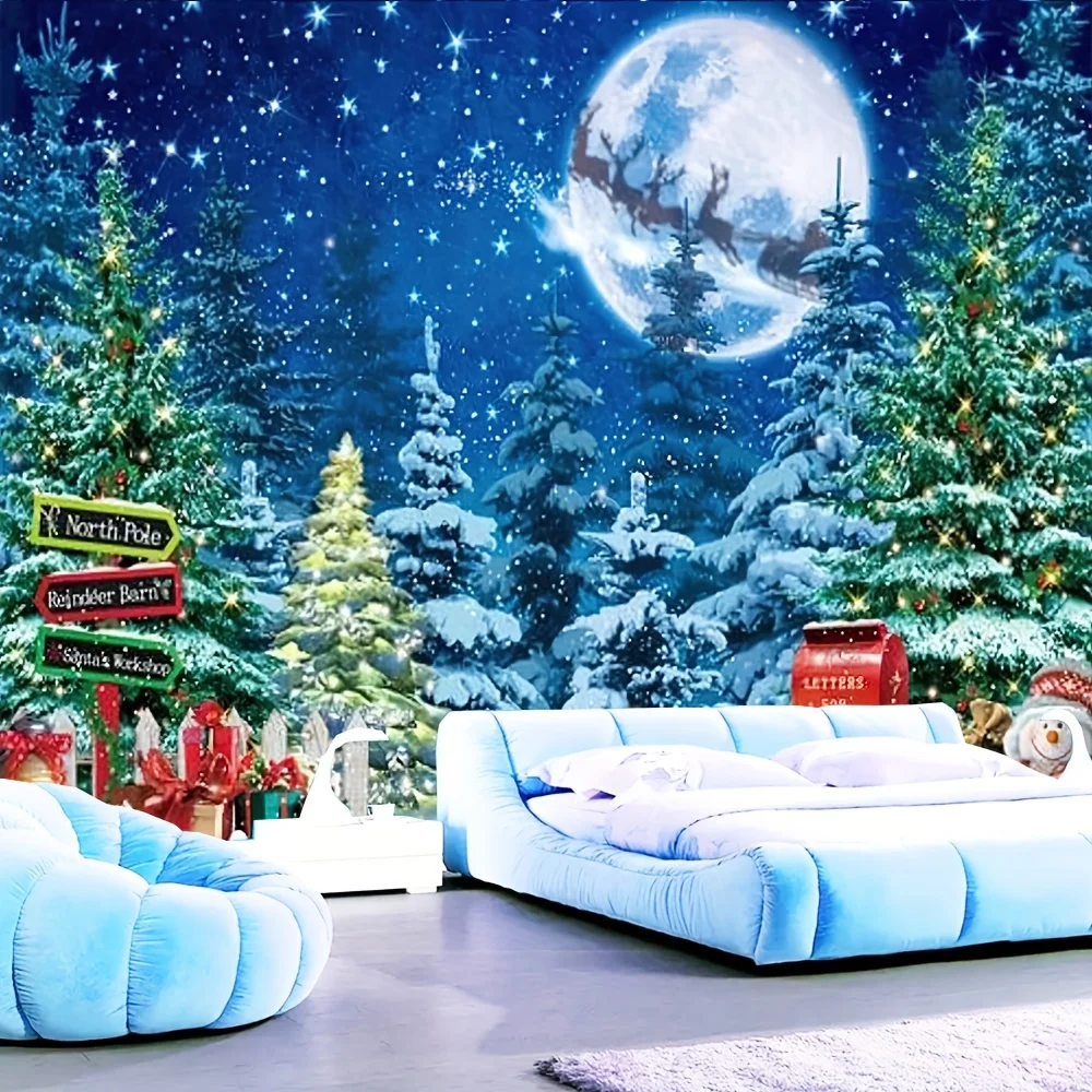 VIKAMA Christmas Wonderland Tapestry Reindeer Sleigh Arctic Post Office Living Room Children's Room Holiday Decorations