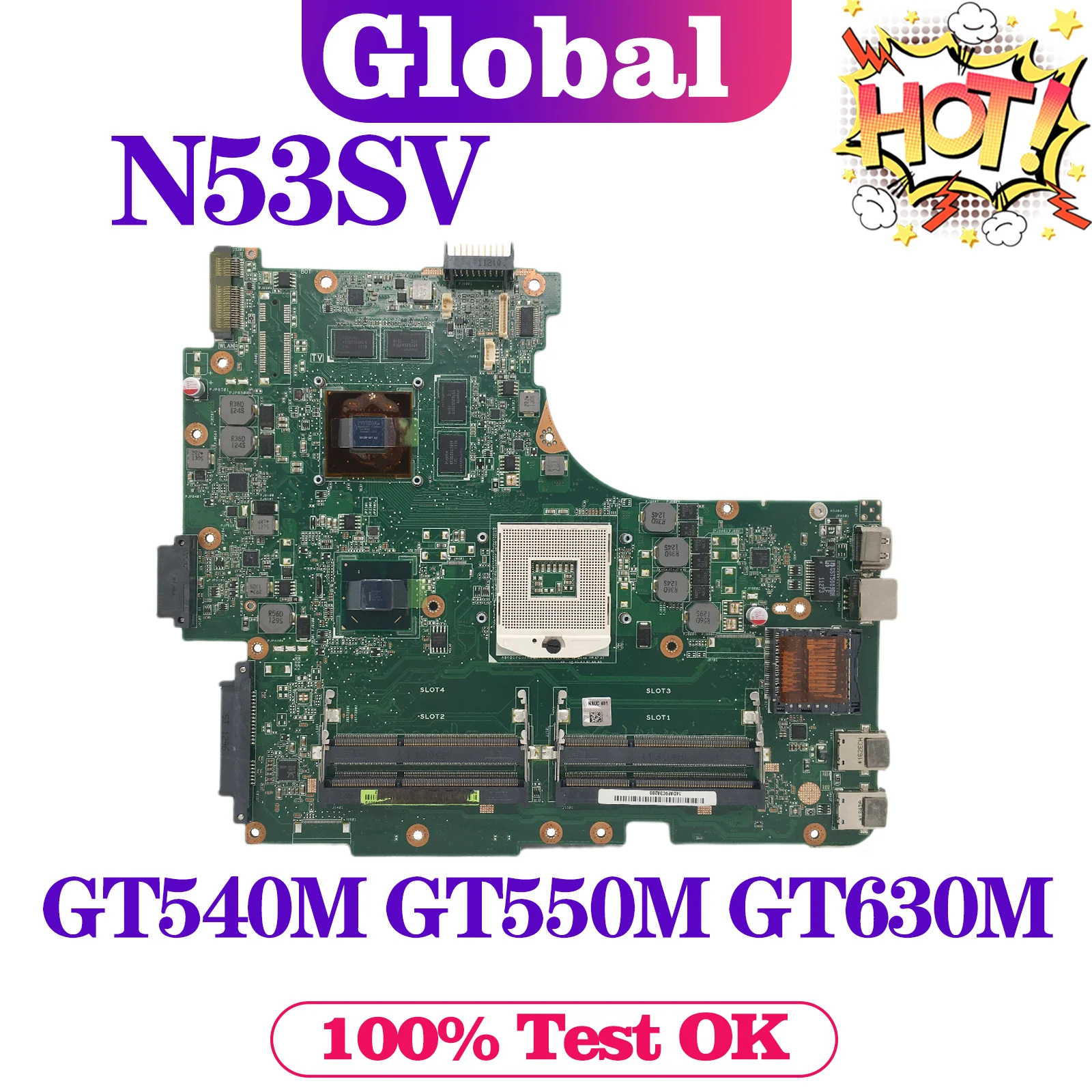 

KEFU N53SV Mainboard For ASUS N53S N53SN N53SM Laptop Motherboard GT540M GT550M GT630M 2 Or 4*Slots MAIN BOARD