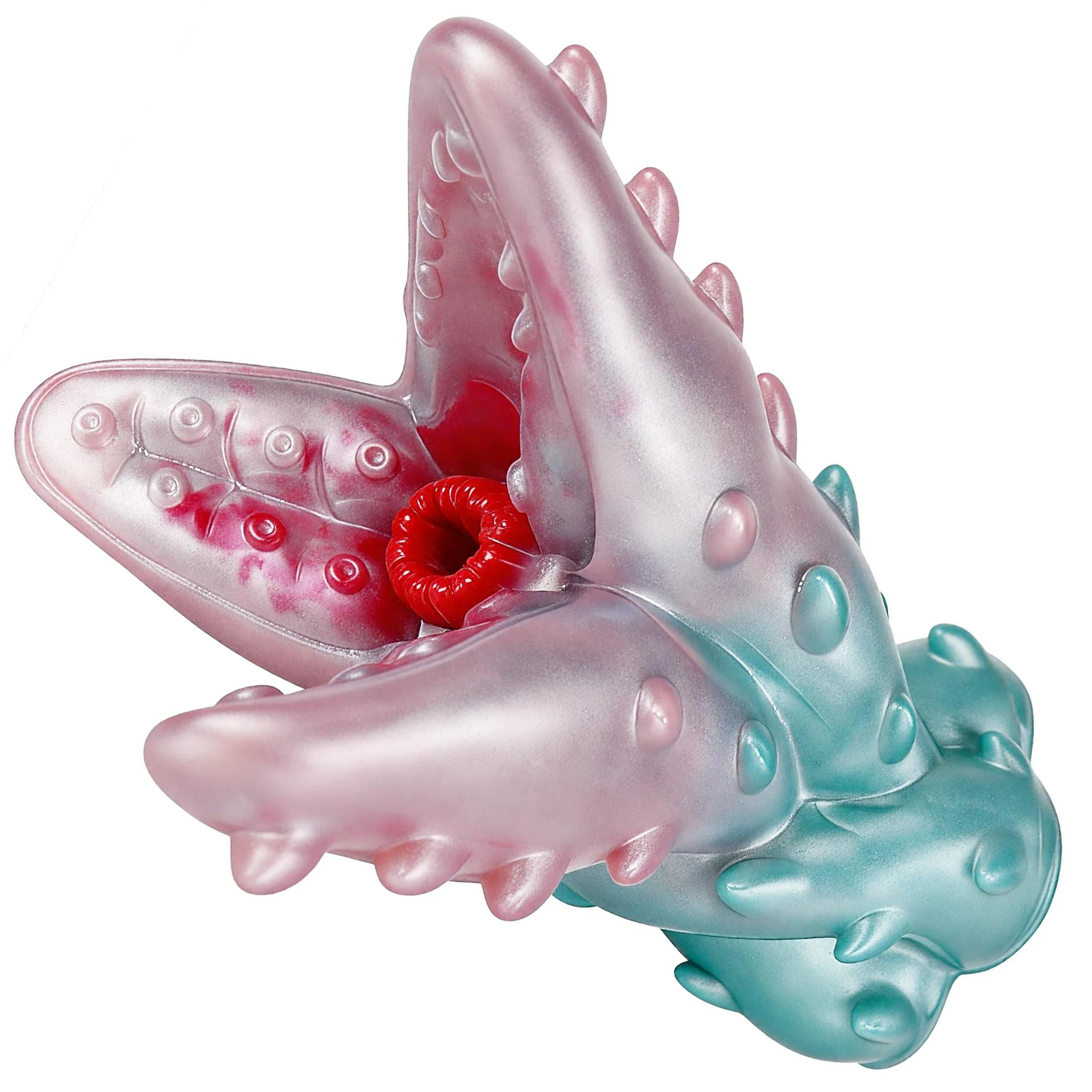 SHAZ Fantasy Pink Teal Monster Mouth Male Masturbator Silicone Pocket Pussy Stroker with Open Jaw Teeth Tentacle Design Onahole