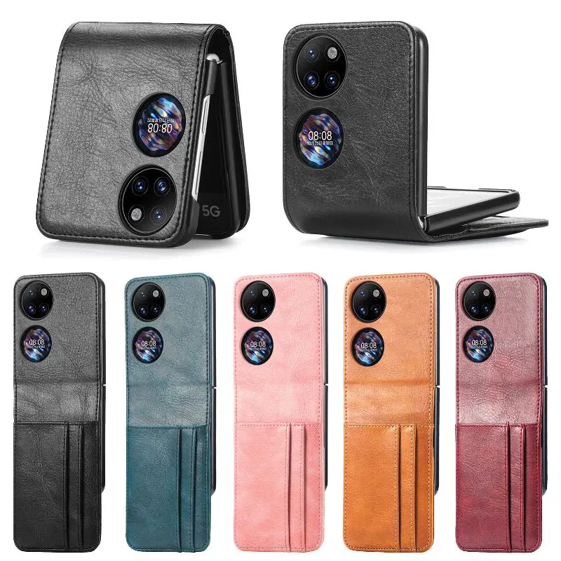 

Solid Color Leather Multi Cards Wallet Flip Cover For Huawei Pocket S P50 Pocket 360° Full Protection Shockproof Fold Phone Case