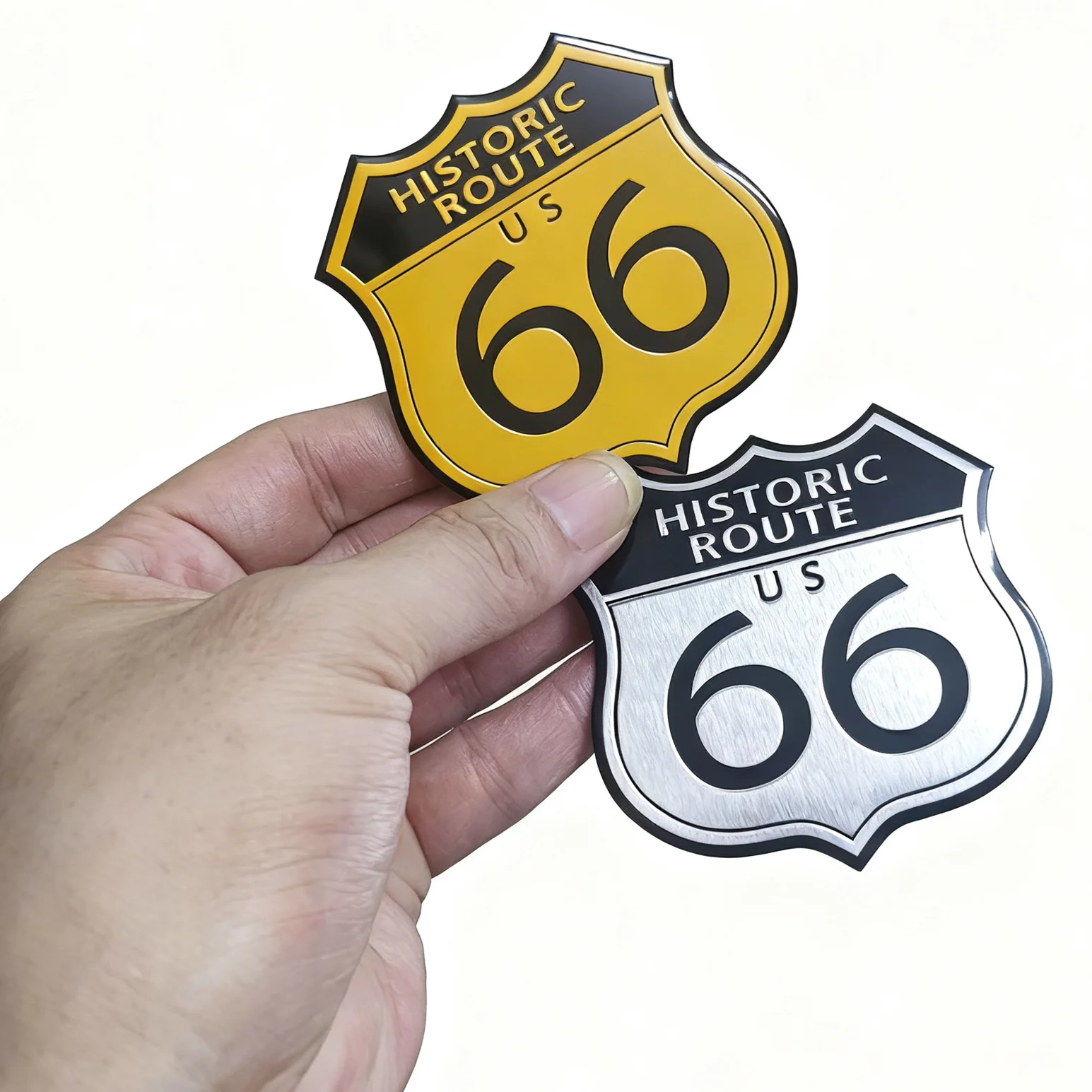 3D Aluminum Retro Route 66 Emblem Badge Motorcycle Stickers Moto Auto Body Fuel Tank Decals Accessories for Vehicle Decoration