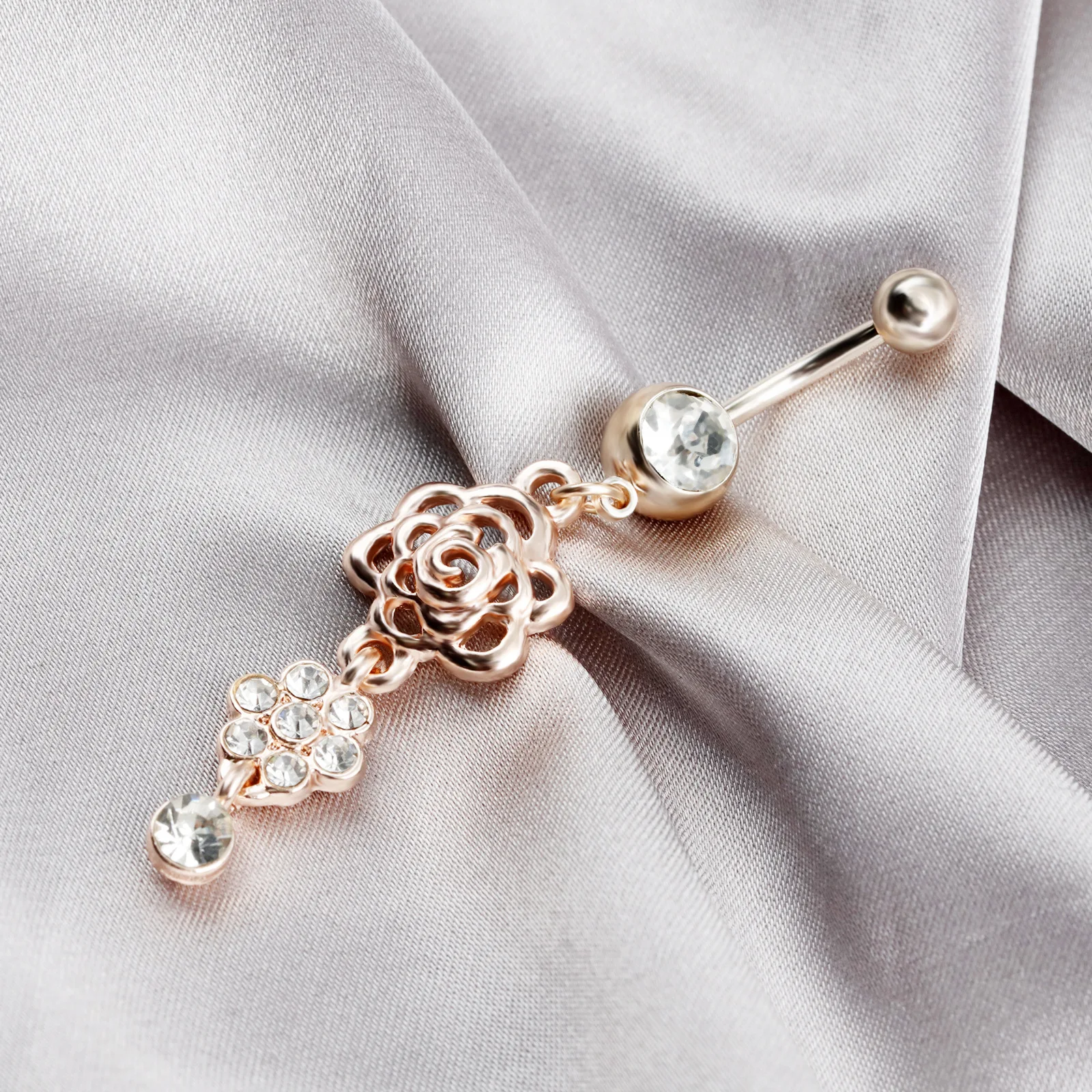 Fashion Stainless Steel Long Belly Button Stud Zirconia Jewelry