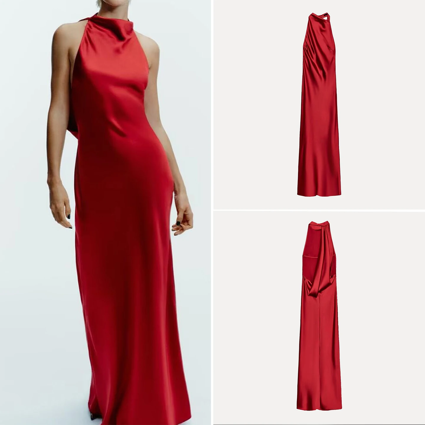 Ele Faionable Z Women's Dr Hanging Collar Long Skirt Sli Personali Draped Gown for Ladies Autumn Season