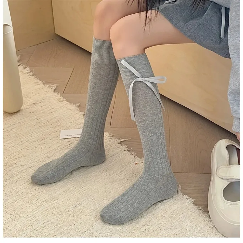 

Long Women's Socks High Quality Solid Color Bow Sweet Knee High Socks girl Brew Thin Soft Cute Ladies Stockings Striped Comfy