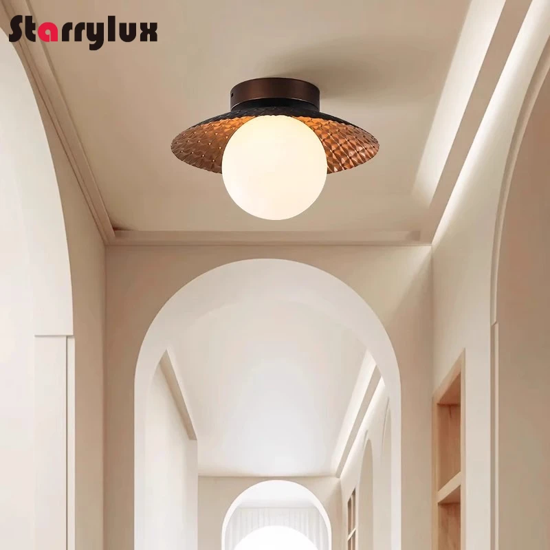 

Balcony LED Ceiling Light Cream Vintage Wooden Eye Care Hallway Cloakroom Study Lamp