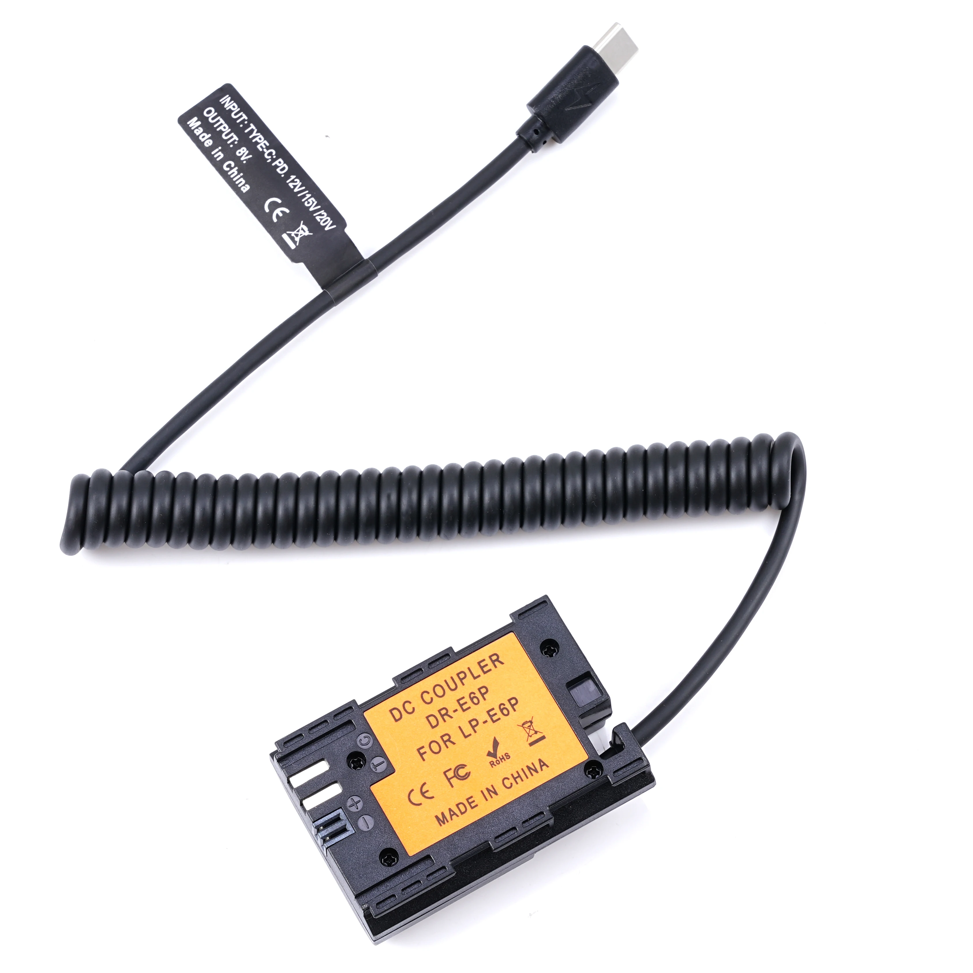 FOTGA LP-E6P Dummy Battery+D-TAP Power Supply Spring Wire/Type-C Power Supply Spring Wire/AC Power Adapter For R5 Mark II 70D R5
