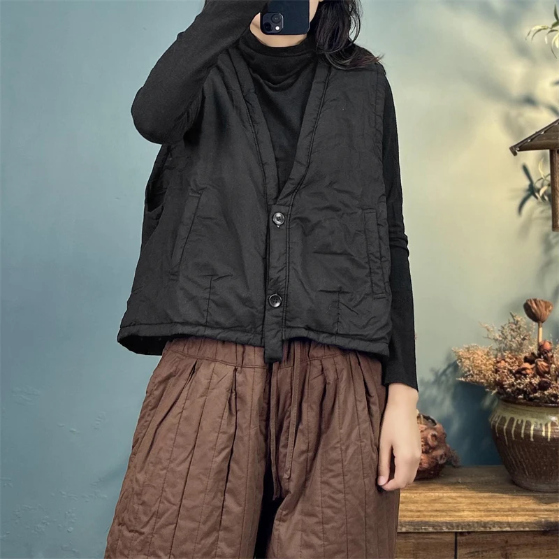 

Women's Light Down Cotton Padded Jacket Autumn Winter Vest Loose Stacked Sleeveless V-neck Waistcoat Casual Tank Top Coat Female