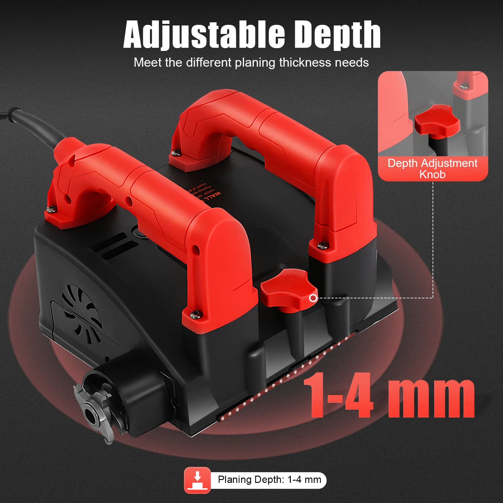 Elektrischer Wandhobel, Zementmesser, 1200 W, 220 V/50 Hz, Elektrowerkzeuge, elektrischer Hobel, hocheffizient, tiefe einstellbar – Detail 4