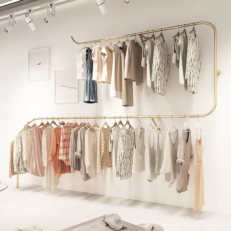 

Стеллаж для демонстрации одежды IronworkClothing: кованая двухъярусная настенная вешалка для женской и детской одежды