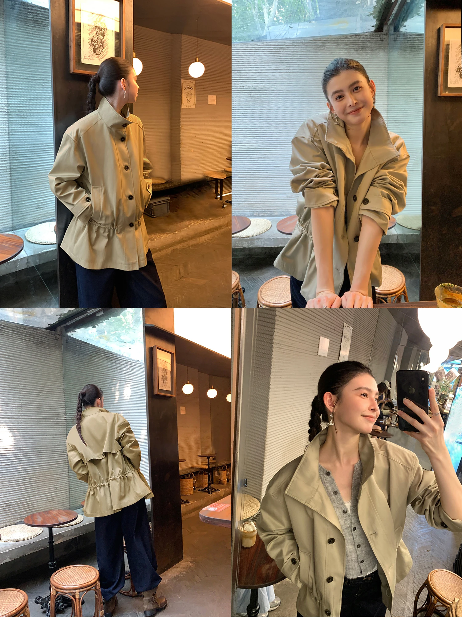 

Pusumede Women's Loose Casual Coat High nce Aosphere Dstring Waist Stand Collar Long Sve Cotton Polyester