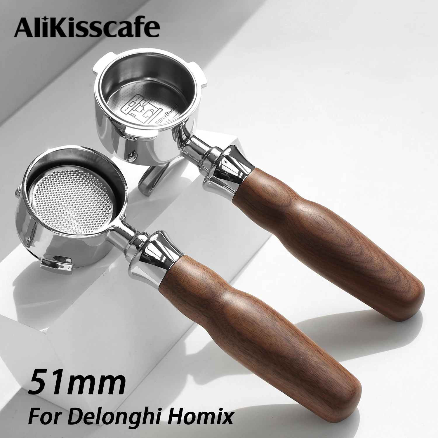Coffee Bottomless Portafilter Double Spout 51mm For Delonghi 685 680 9335 220 Homix Walnut Handle Barista Espresso Accessories