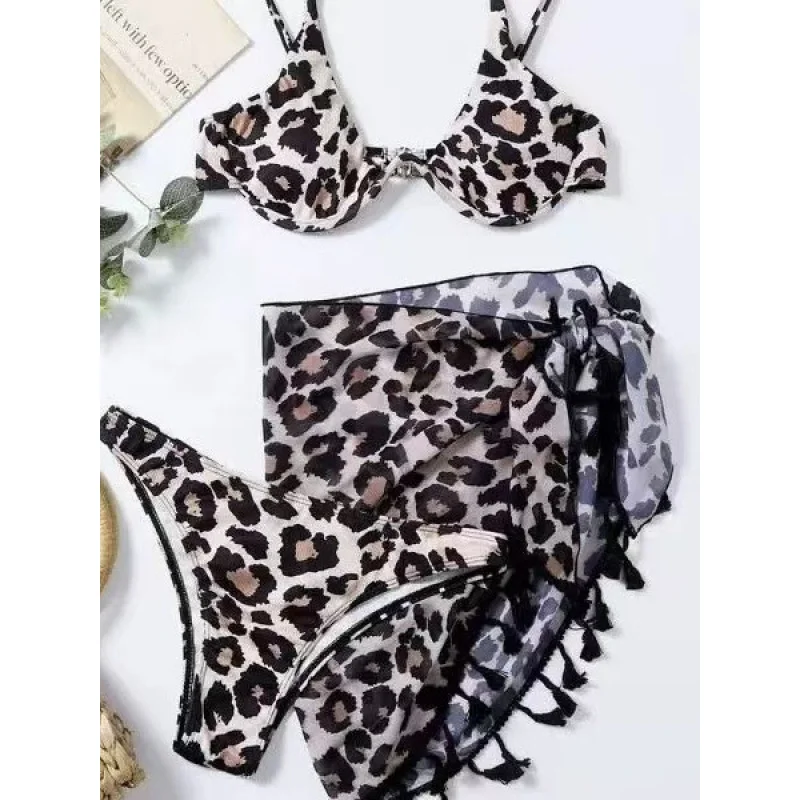 2025New Leopard Print Sexy Bikini Three-Piece Set