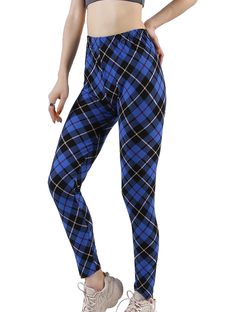 YSDNCHI 2022 Fitness Activewear Sport Elastic Plaid Printed Leggings Women Pants XXL Workout Trousers High Waist Leggins