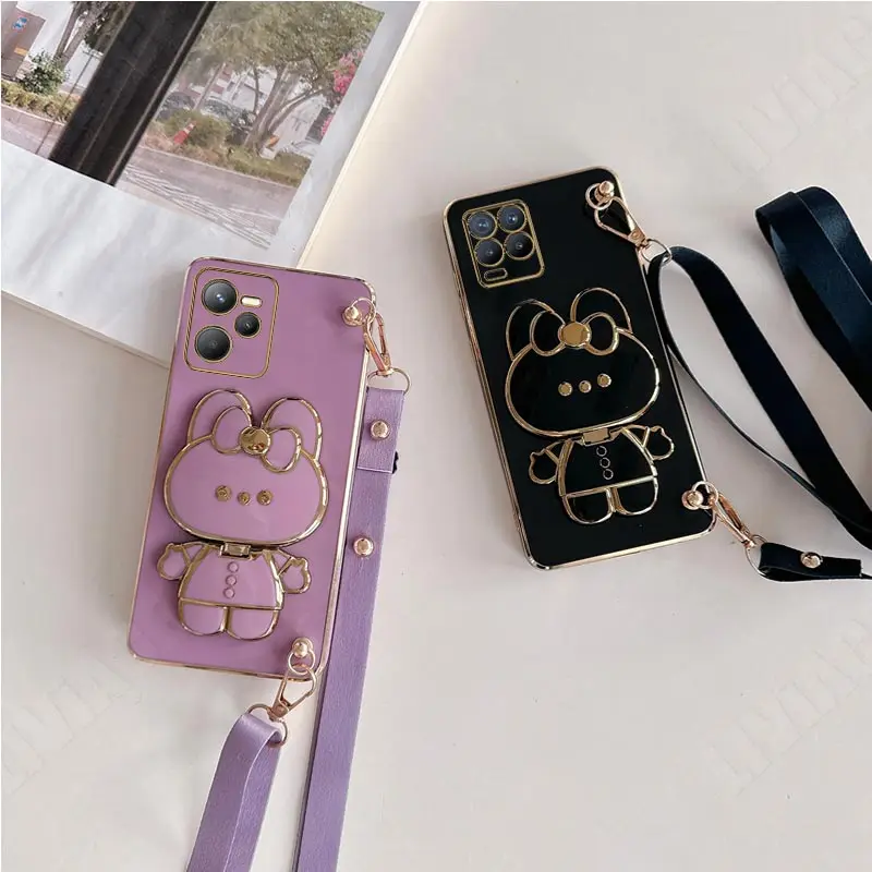 Mirror Rabbit Crossbody Lanyard Case For Oppo Realme 8 9 10 5 Pro 5i 6i 8i 9i 8pro Cover Realme C20 C11 C25Y C30 C33 C35 C55 GT