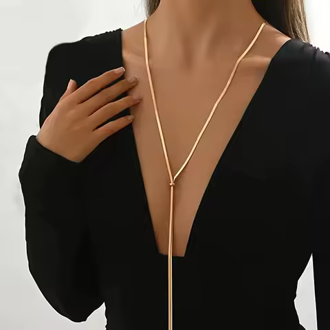 18K Gold Plated Adjustable Y Necklace Stainless Steel Tarnish Free Fashionable Fringe Snake Chain For Women Luxury Gift Idea
