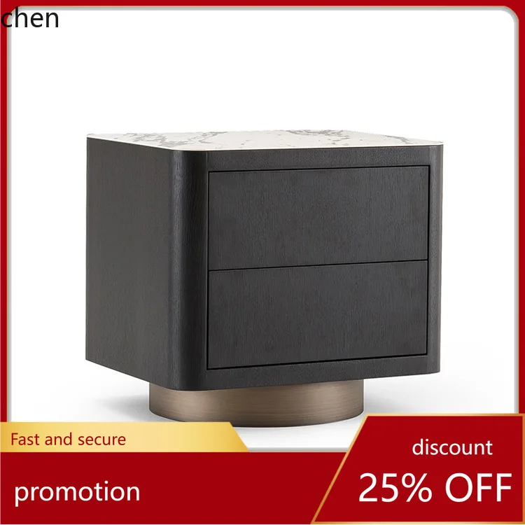 

HT Minimalist Rock Slab Solid Wood Bedside Table Smoky Light Luxury Bedroom Storage Cabinet