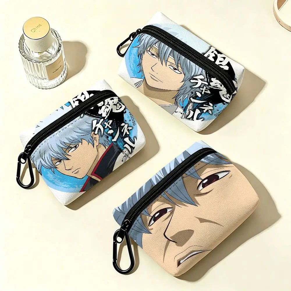Comedy Anime G-Gintama Mini Hanging Oxford Cloth Coin Bag Durable Zipper Key Card Pouch With Carabiner