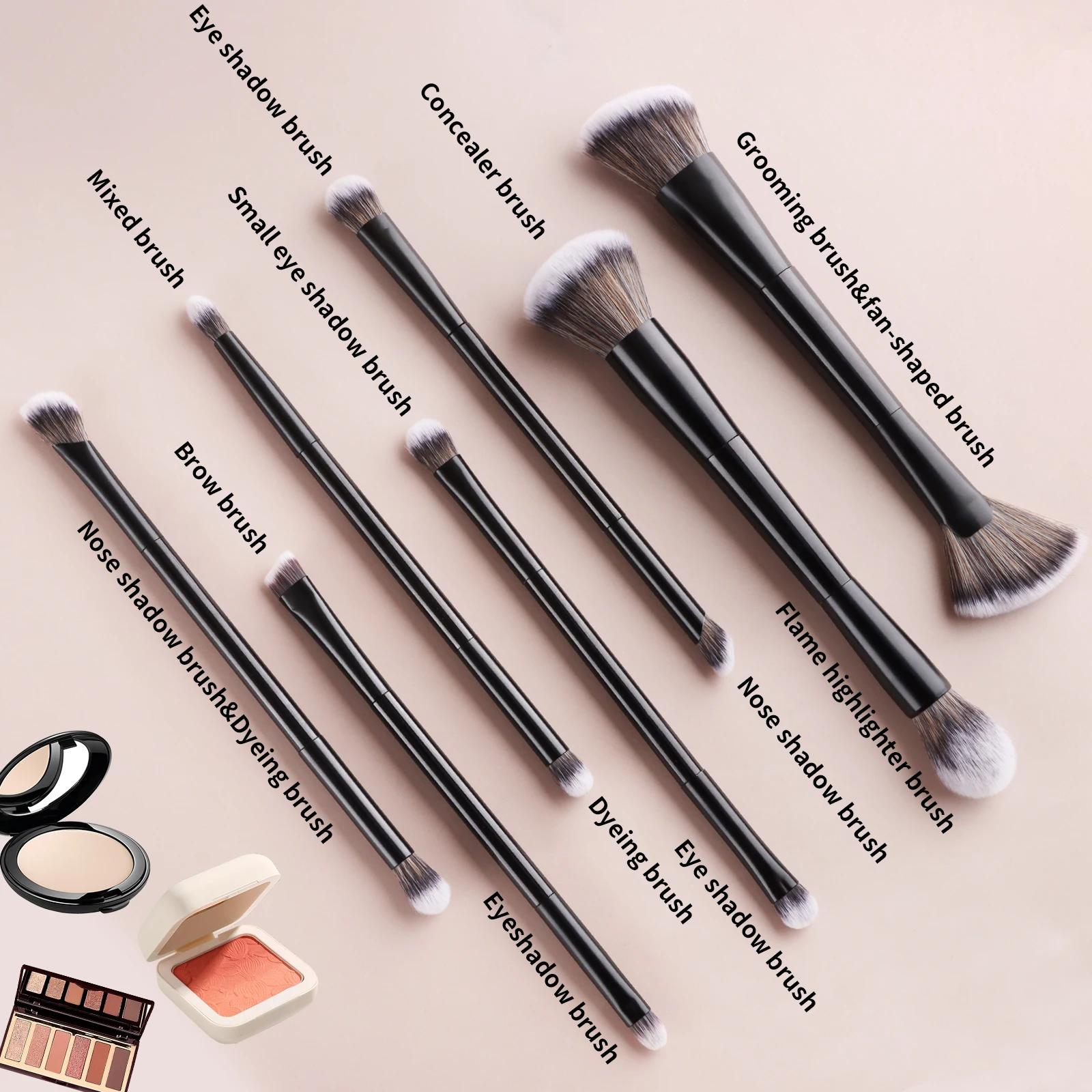 7PCS Dual-ended Cosmetic Brushes Soft Hair Foundation Contour Eyebrow Eyeshadow Makeup Brush Set