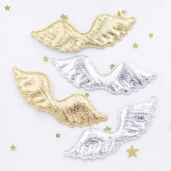 40Pcs/lot Gold Silver Cloth Padded Angel Wing Applique Single Side Glitter Fabric Patches DIY Crafts Hat Headwear Accessories